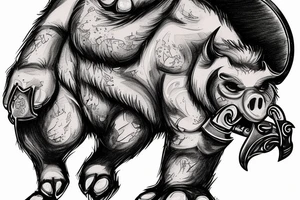 a hefty anthropomorphic boar with a battle ax attacks tattoo idea