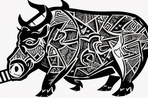 a hefty anthropomorphic boar with a battle ax attacks tattoo idea