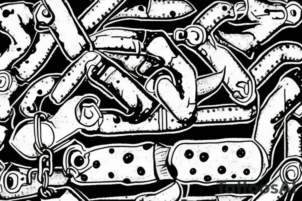 Bullet holes, gun smoke, brick wall, chain link fence tattoo idea