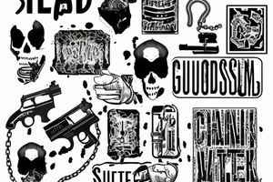 Bullet holes, gun smoke, brick wall, chain link fence tattoo idea