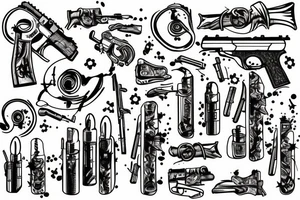 Bullet holes, gun smoke, brick wall, chain link fence tattoo idea