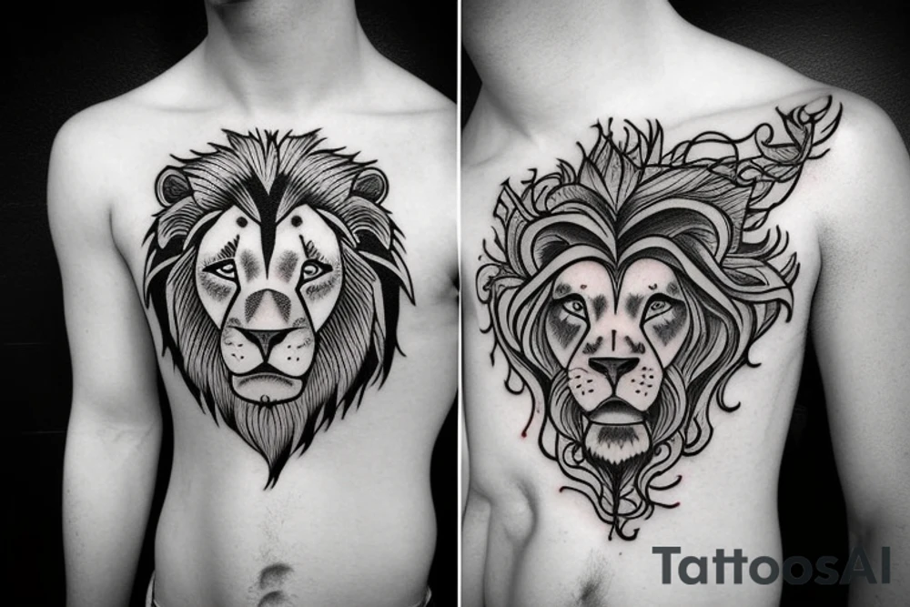 Half lion and half men tattoo idea