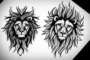 Half lion and half men face tattoo idea