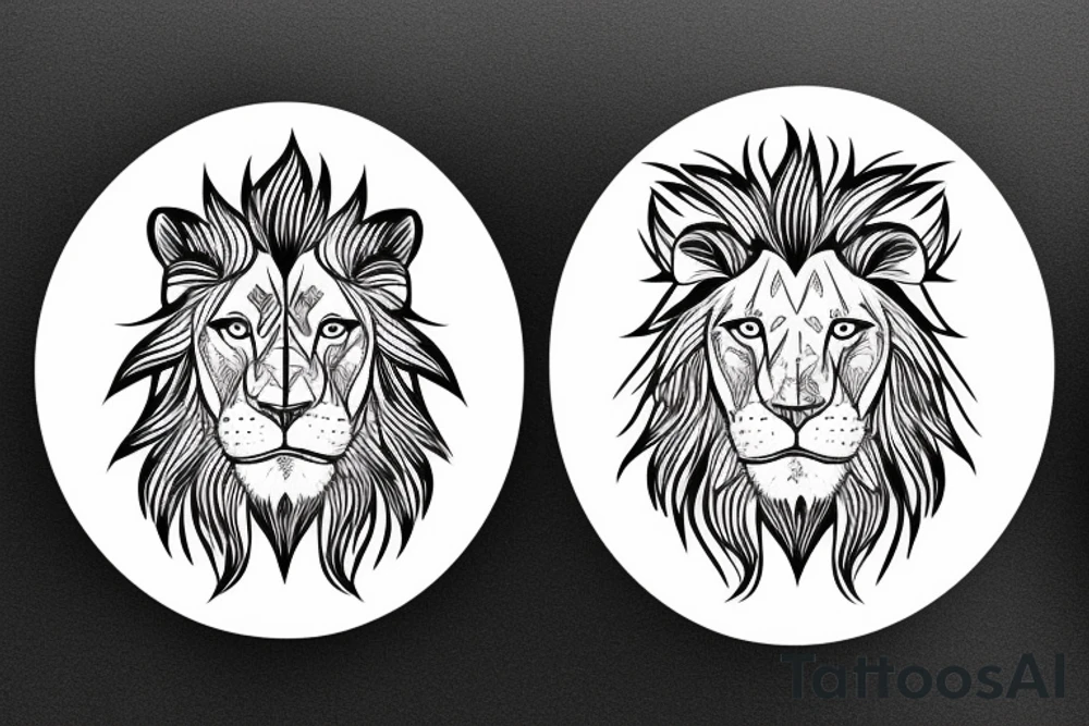 Half lion and half men face tattoo idea