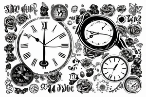black and white clock with the time 14:32 and the date 5.9.22 tattoo idea