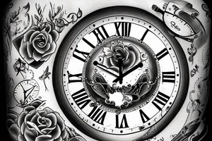 black and white clock with the time 14:32 and the date 5.9.22 tattoo idea
