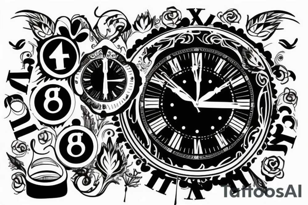 clock with time 14:32 and the date 5.9.22 tattoo idea