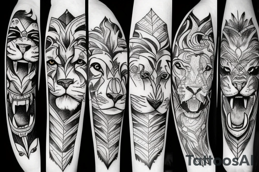 Half lion and half human face tattoo idea