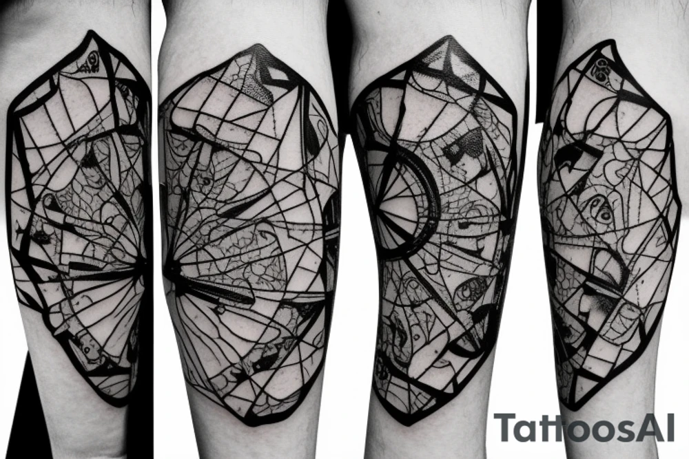 Broken glass on elbow tattoo idea