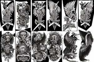 double headed Habsburg eagle, an eyepatch on one eye, holding a sword in its claws tattoo idea