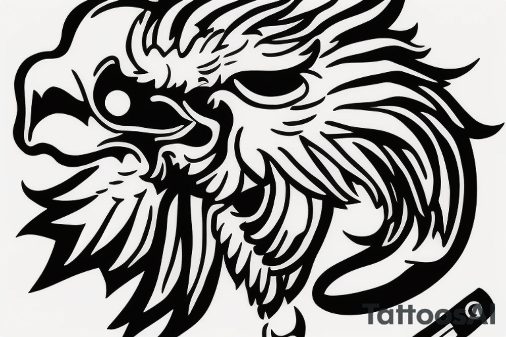 double headed Habsburg eagle, an eyepatch on one eye, holding a sword in its claws tattoo idea
