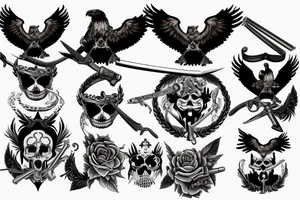 double-headed Habsburg eagle, an eyepatch on one eye, holding a sword in its claws tattoo idea