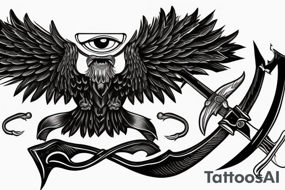 double-headed Habsburg eagle, an eyepatch on one eye, holding a sword in its claws tattoo idea