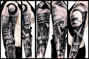 Cyberpunk samurui, katana with blood, sleeve tattoo idea