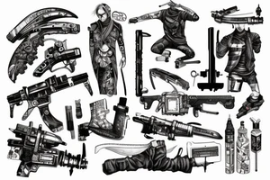 Cyberpunk samurui with mechanic katana tattoo idea
