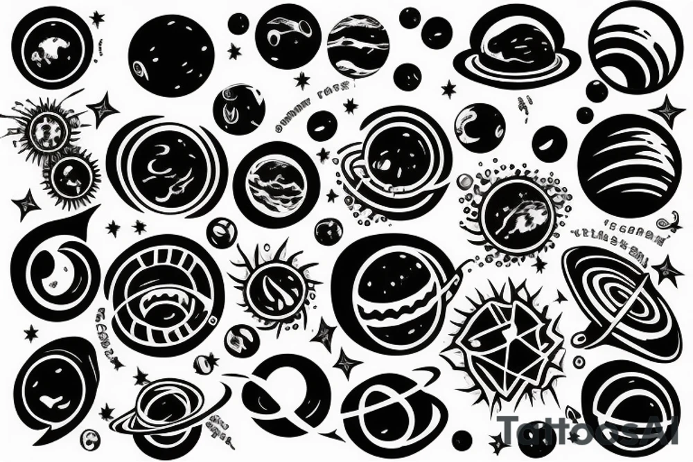 Black solar system for arm tattoo idea