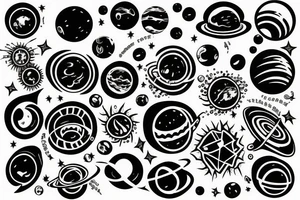 Black solar system for arm tattoo idea