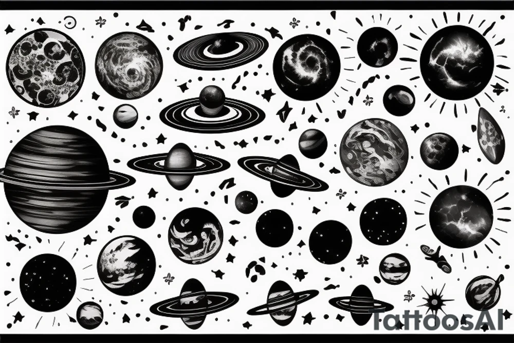 Black solar system for arm tattoo idea