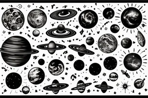 Black solar system for arm tattoo idea