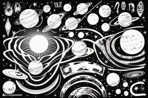 Black solar system for arm tattoo idea