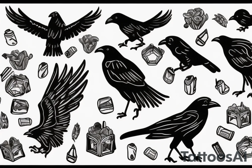 crow, trash polka tattoo idea