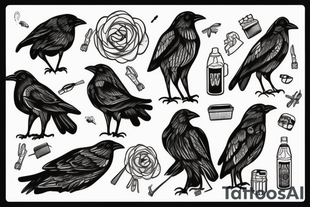 crow, trash polka tattoo idea