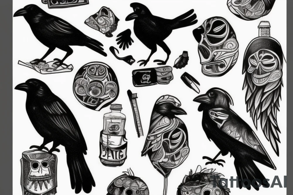 crow, trash polka tattoo idea