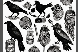 crow, trash polka tattoo idea