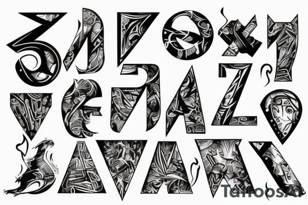 new alphabet letters in futuristic style tattoo idea