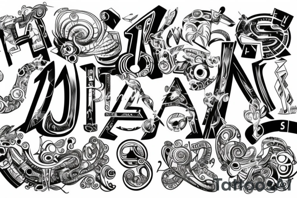 new alphabet letters in futuristic style tattoo idea