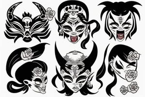 girl with half an oni mask tattoo idea