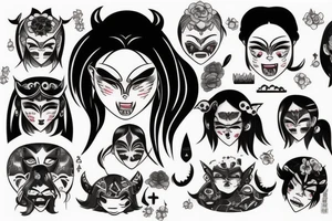 girl with half an oni mask tattoo idea