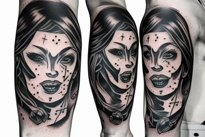 girl with half an oni mask tattoo idea