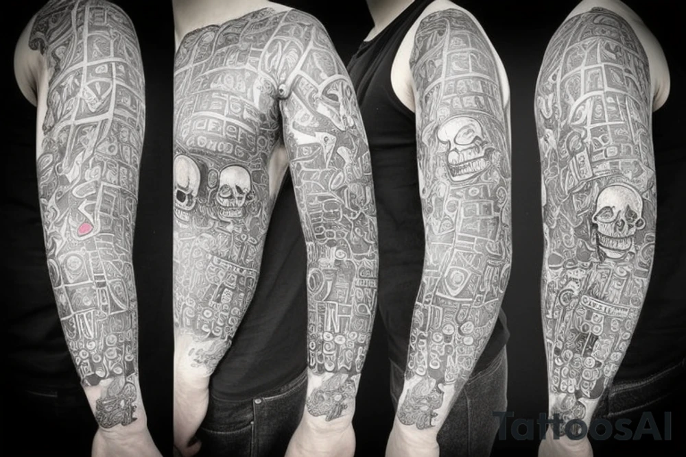 a skeleton with money on his head tattoo idea