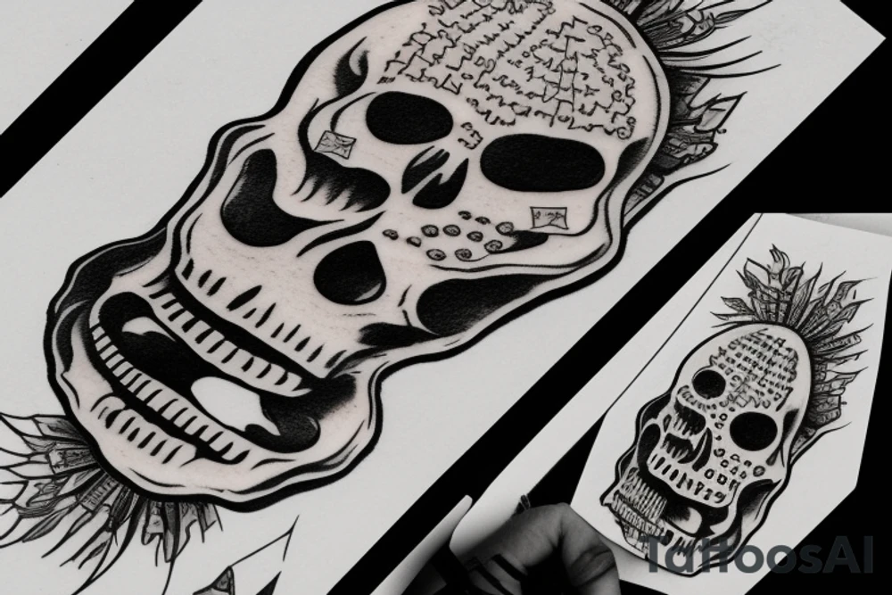 a skeleton with money on his head tattoo idea
