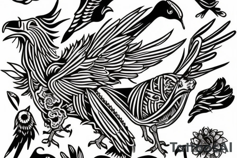 a dying bird eats a dead one tattoo idea