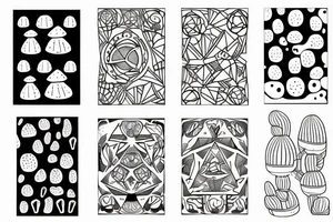 Blackwork mushroom and cactus with organic geometric patterns tattoo idea