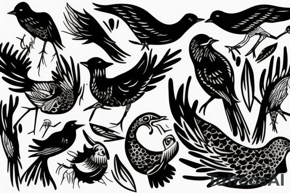 a dying bird eats a dead one tattoo idea