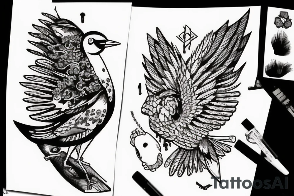 a dying bird eats a dead one tattoo idea