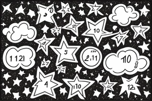 clouds, small stars, includes the numbers 4, 10, 24, 12 in that order tattoo idea
