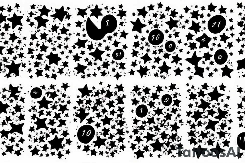 clouds, small stars, includes the numbers 4, 10, 24, 12 in that order tattoo idea