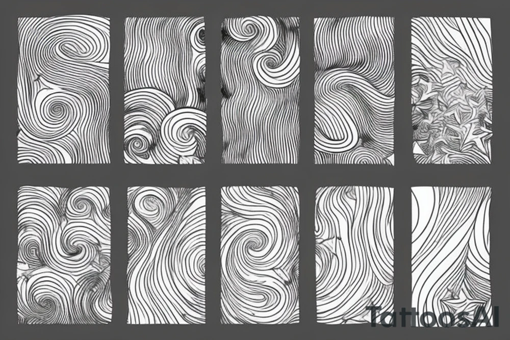 wavy shaded clouds, a few small stars, includes the numbers 4, 10, 24, 12 in that order tattoo idea