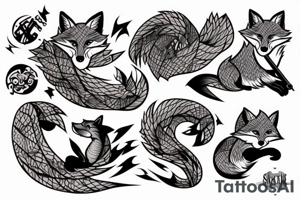A fox with a katana in Japanese style tattoo idea