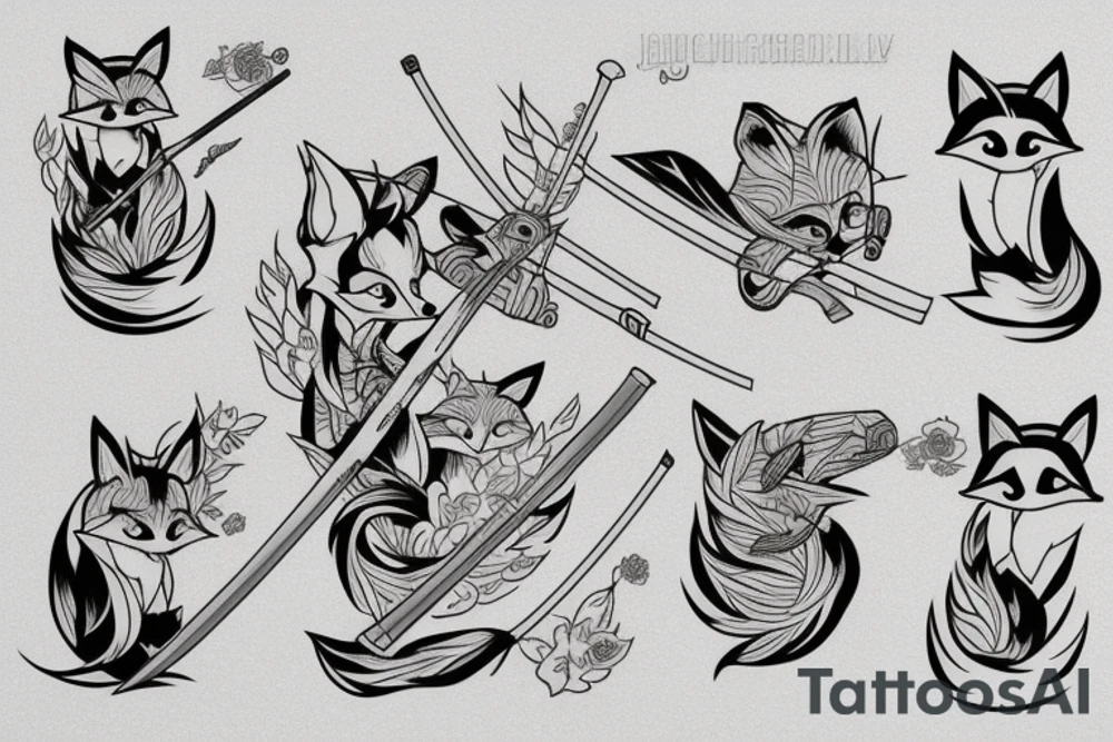 A fox with a katana in Japanese style tattoo idea