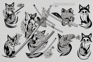 A fox with a katana in Japanese style tattoo idea