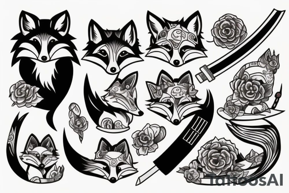 A fox with a katana in Japanese style tattoo idea