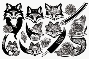 A fox with a katana in Japanese style tattoo idea