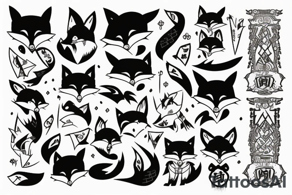 A fox with a katana in Japanese style tattoo idea