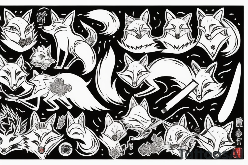 A fox with a katana in Japanese style tattoo idea