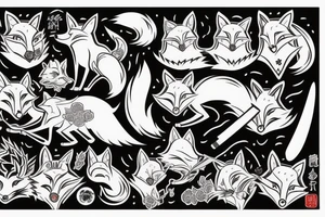 A fox with a katana in Japanese style tattoo idea